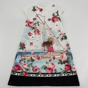 QUIMBY‎ Girls Dress Size 3 Sailboat Roses Floral Lace Accents Bon Voyage